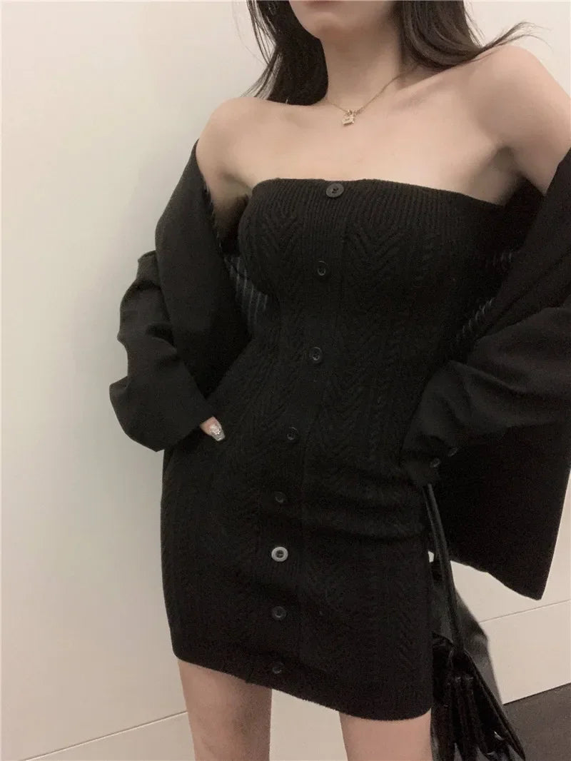 Off Shoulder Bodycon Dress Knit Ribbed Summer Streetwear