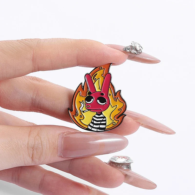 Humorous Anime Character Enamel Pins Red Eared Rabbit Brooch for Backpack and Jewelry Gifts