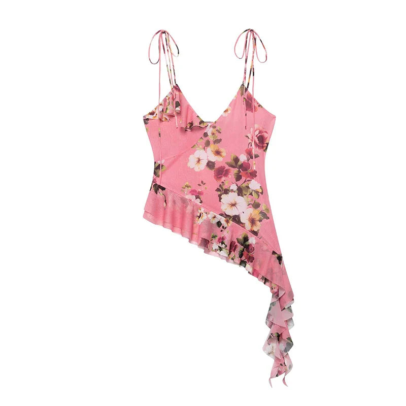 Women Two Piece Set Printed Backless Lace Up Pleated Crop Top with Vintage A-Line Midi Skirt Chic Elegant Summer Outfit for Ladies