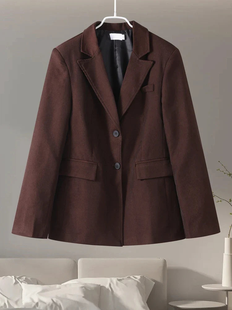 Elegant Women Blazer and Mini Skirt Set with Shoulder Pads Cinched Waist Suit Jacket and A-line Skirt Two-Piece Office Outfit