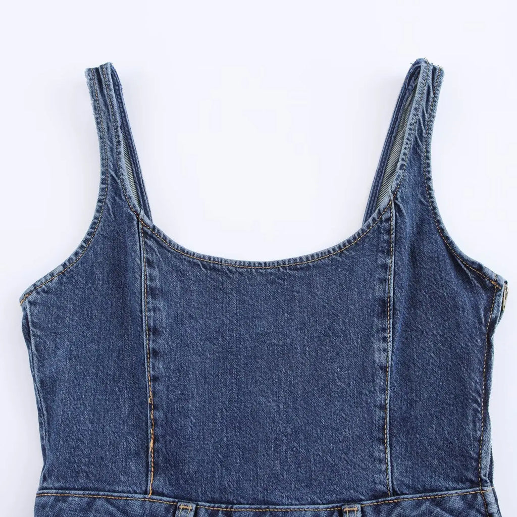 Womens Suspender Dress Round Neck Sleeveless Casual Slim Fit