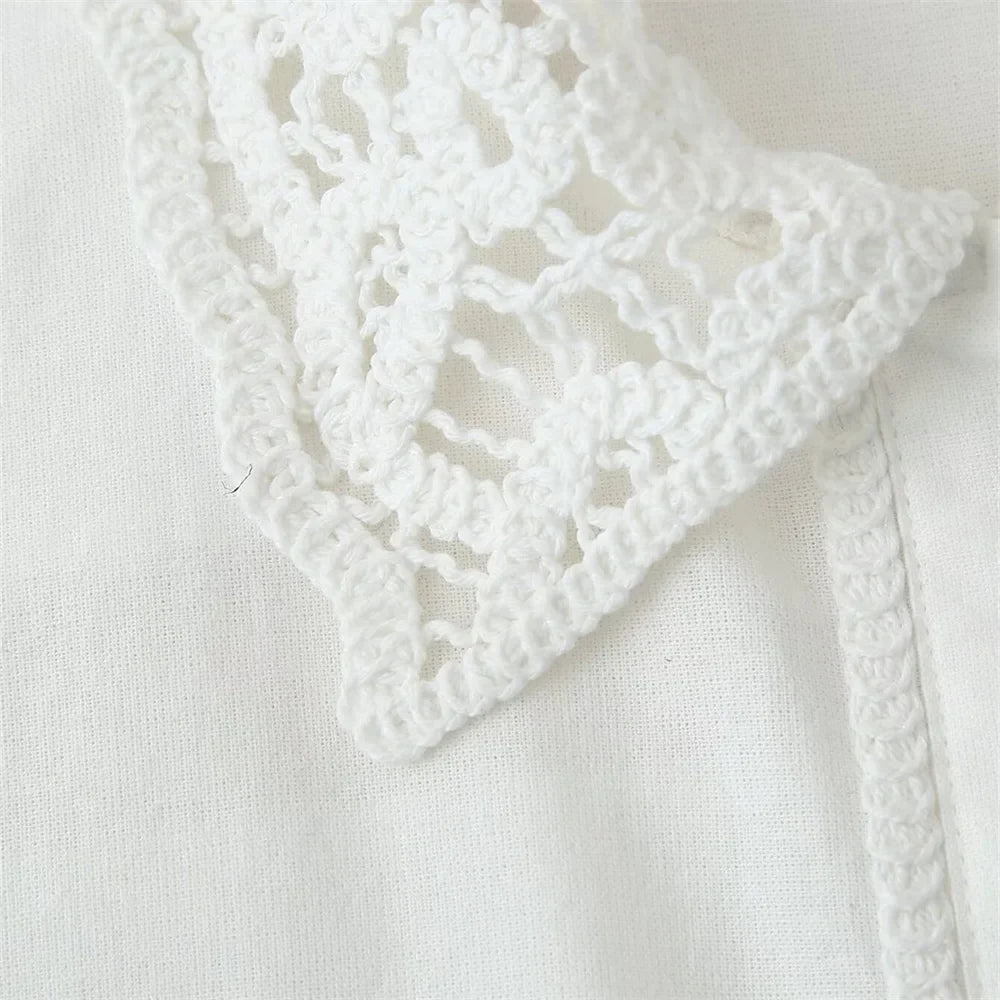 Versatile Women's Crochet Long Sleeve Lapel Shirt and Straight Leg Casual Pants Fashion Set