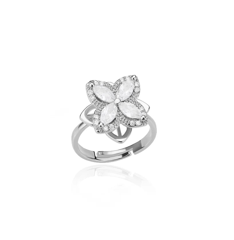 Spinner Zircon Heart Four Leaf Clover Fidget Ring for Women Stainless Steel Anti Stress Anxiety Jewelry Gift