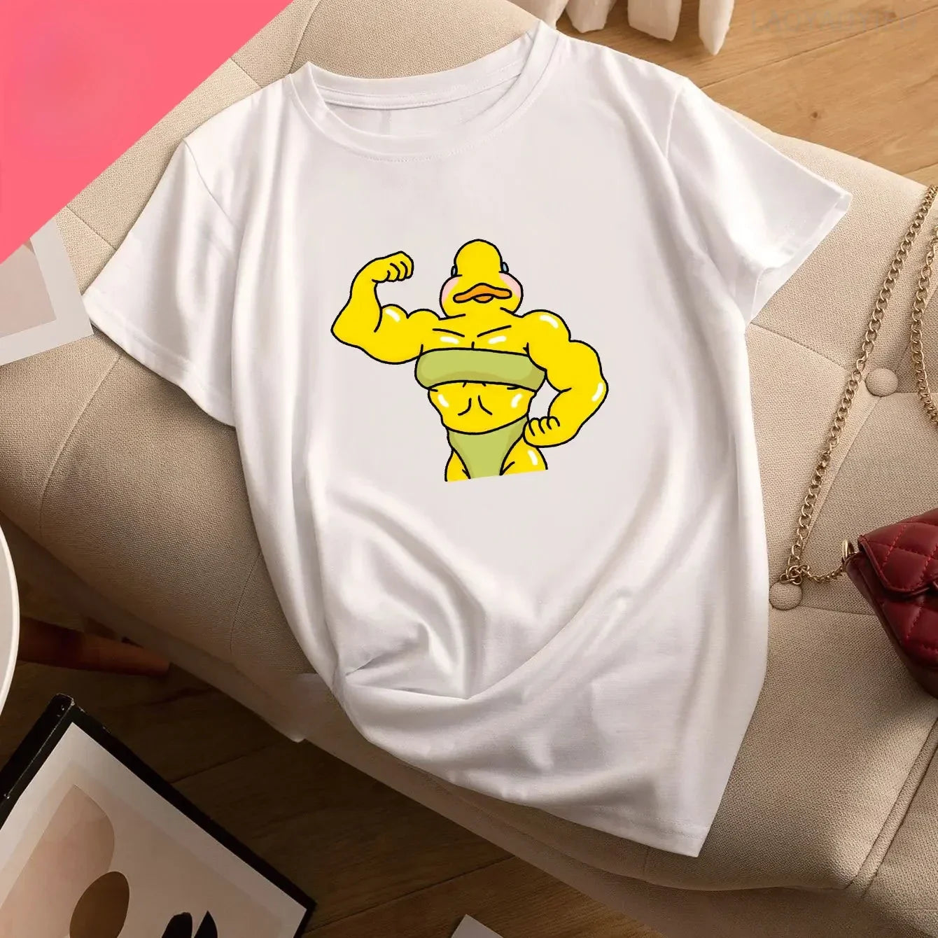 Funny Duck Print Casual Women's Sports T-Shirt Round Neck Short Sleeve Activewear Top