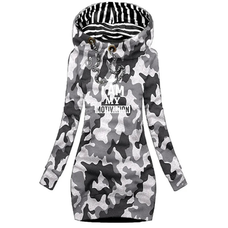 Women's Hoodie Dress With Pocket Long Sleeve Printed