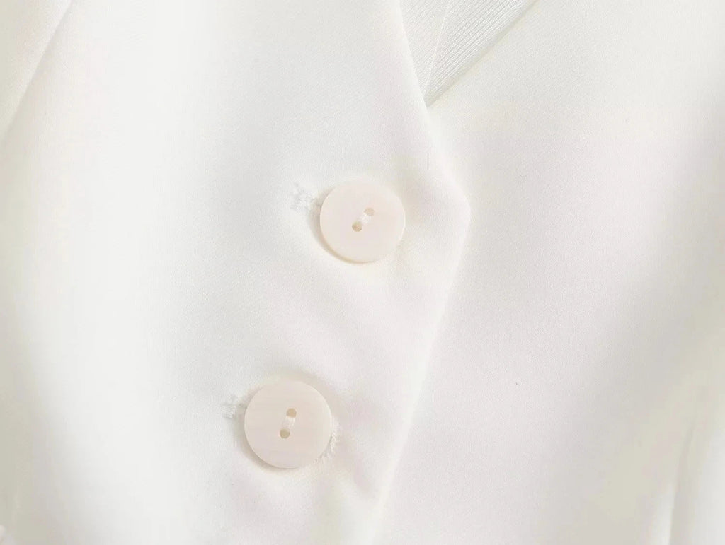 Casual Solid Color V Neck Sleeveless Single Breasted Vest With Elegant Mid Waist Wide Leg Pants Set