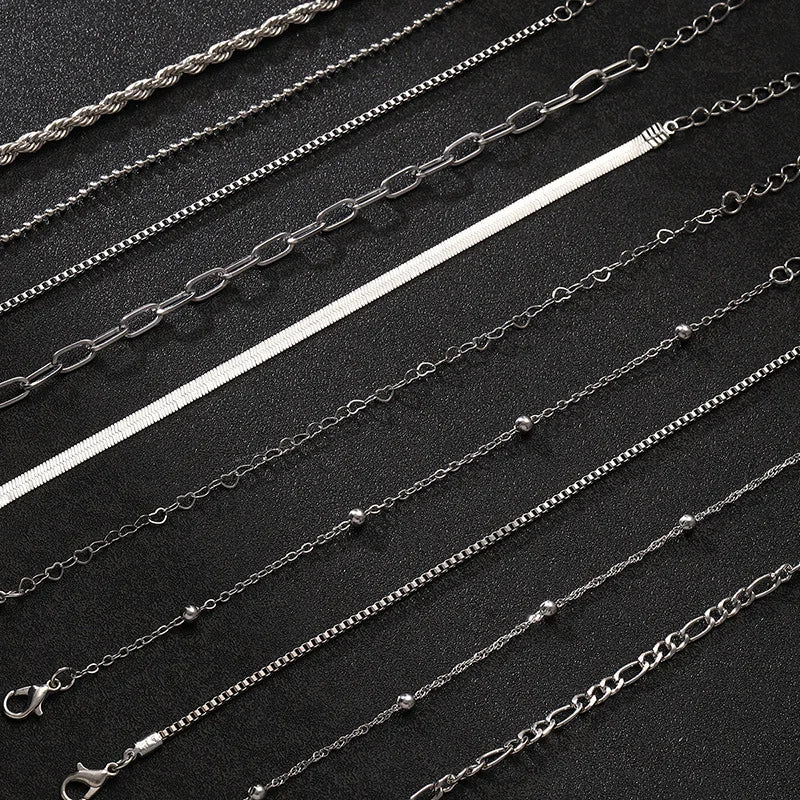 10 Pcs Vintage Gold Color Snake Chain Bracelet Set for Women Boho Multi-Layer Summer Jewelry