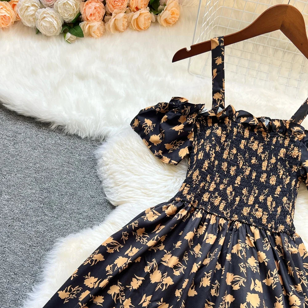 Floral Print Off Shoulder Summer Beach Dress For Women