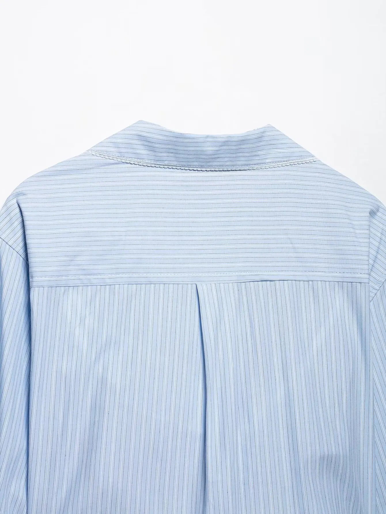 Women's Chic Two-Piece Blue Striped Long Sleeve Shirt and Front Zipper Mini Skirt Set