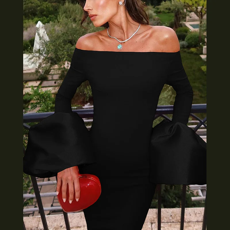 Y2K Strapless Backless Maxi Dress Lantern Sleeve Party