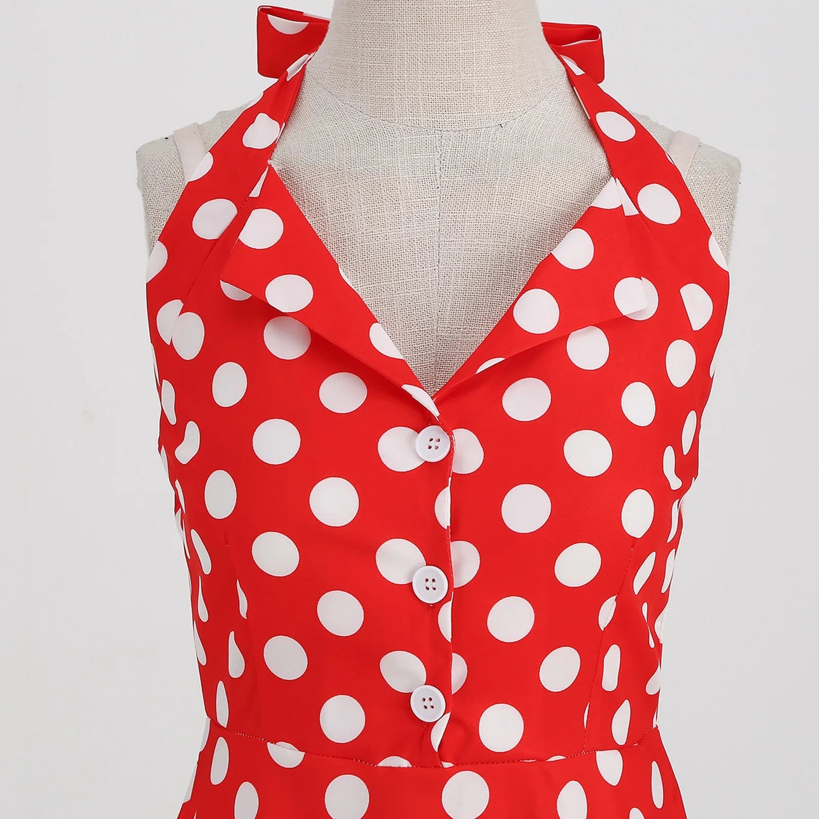 Retro Polka Dot Lace Up Backless Dress With Swing Puff
