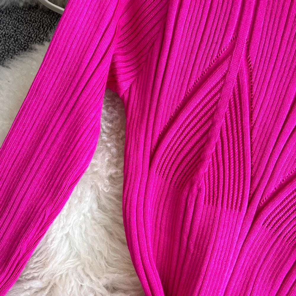 Long Sleeve Knitted Bodycon Dress For Women Autumn Retro