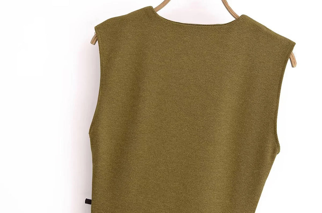 Twill Sleeveless Round Neck Midi Dress For Women Chic Style