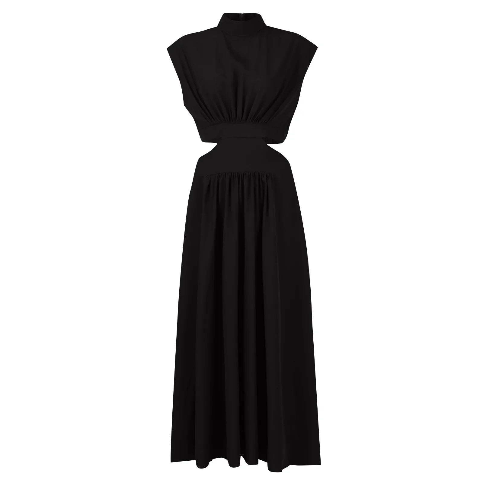 Solid Color High Waist Maxi Dress Sleeveless With Pockets