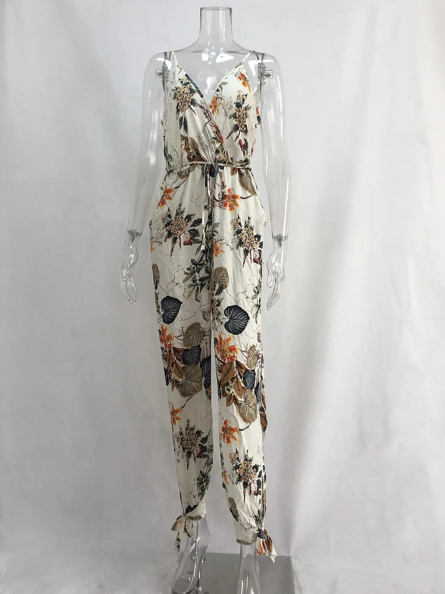 Women's Spring Summer Camisole Jumpsuit with Cross-Back Lace-Up Design and Sexy V-Neck Printed Romper