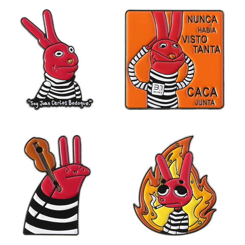 Humorous Anime Character Enamel Pins Red Eared Rabbit Brooch for Backpack and Jewelry Gifts