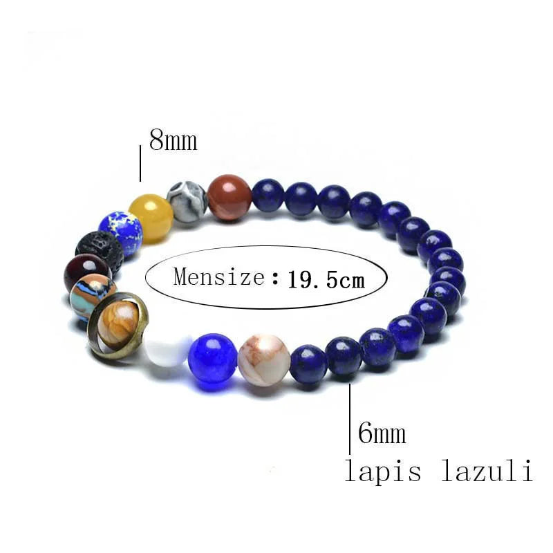 Unique Eight Planets Chakra Bracelet for Men and Women with Natural Volcanic Rock and Lapis Lazuli Beads
