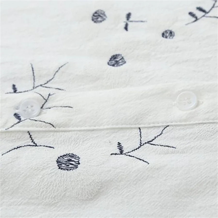 Embroidered Women's Cotton Linen Blouse Casual Long Sleeve Stand Collar Shirt Spring Summer Top