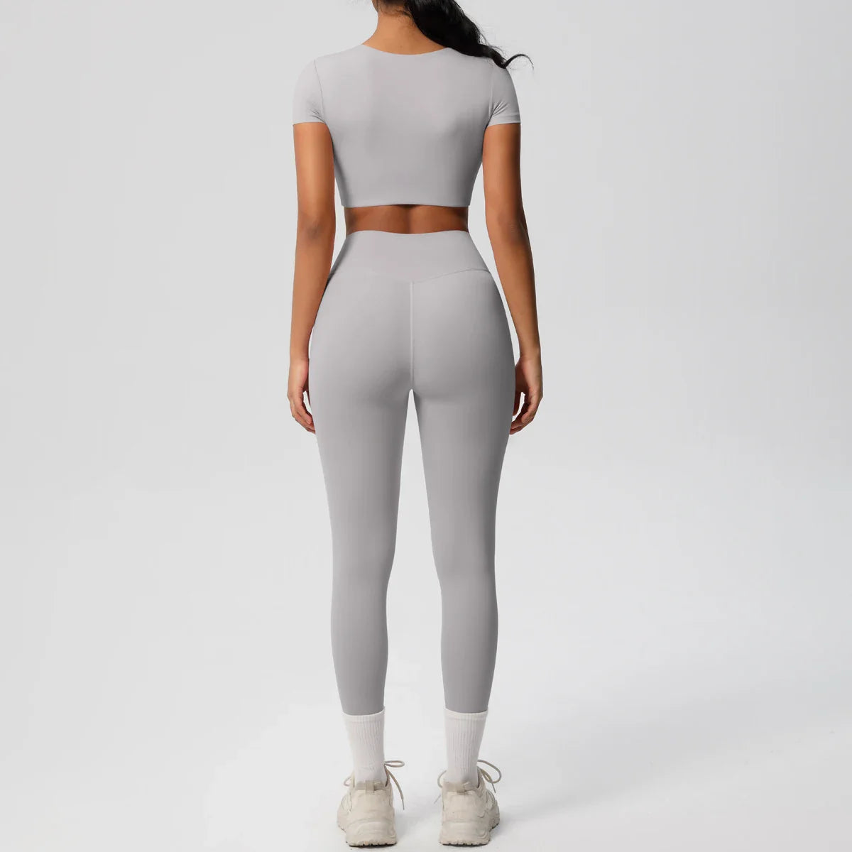 Yoga Set for Women Fitness Sportswear with Short Sleeve Top and High Waist Leggings