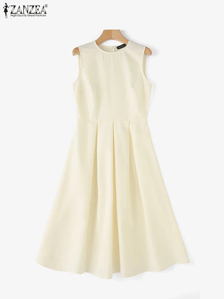 Korean Style Sleeveless Pleated Aline Maxi Sundress