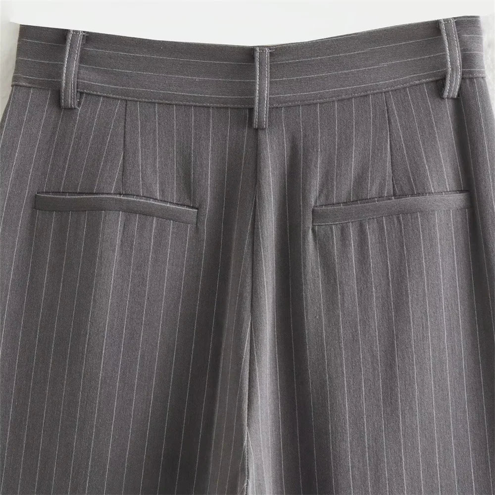 Striped Suit Set For Women With Jacket And Wide Leg Pants