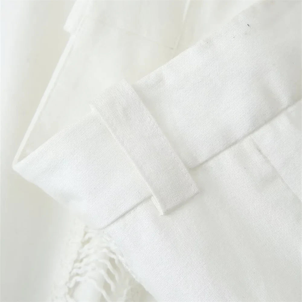 Versatile Women's Crochet Long Sleeve Lapel Shirt and Straight Leg Casual Pants Fashion Set