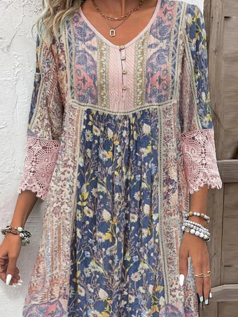 Vintage Lace Dress For Women Printed Spring Summer Fashion