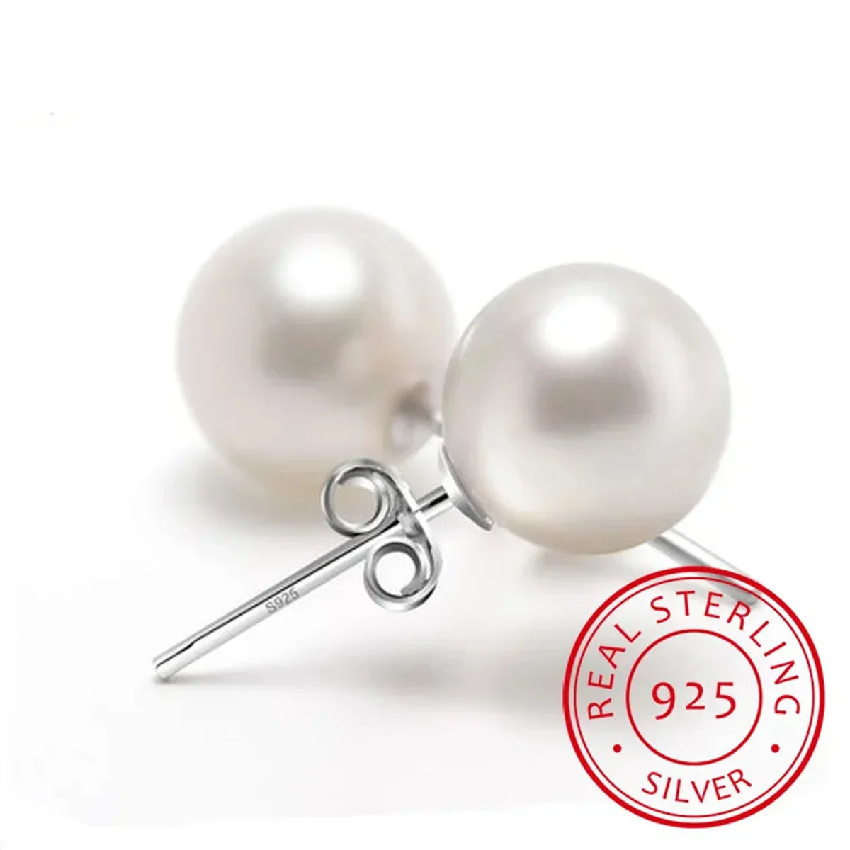 925 Sterling Silver Freshwater Cultured Pearl Button Ball Stud Earrings for Women