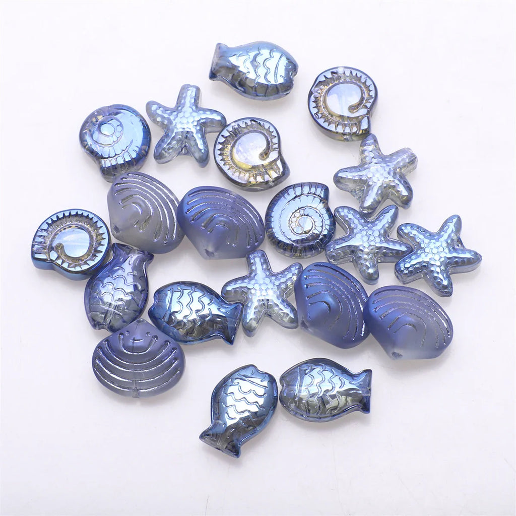 20 Pieces Mixed Shape Crystal Glass Beads for DIY Jewelry Making Including Starfish Snail Shell and Small Fish