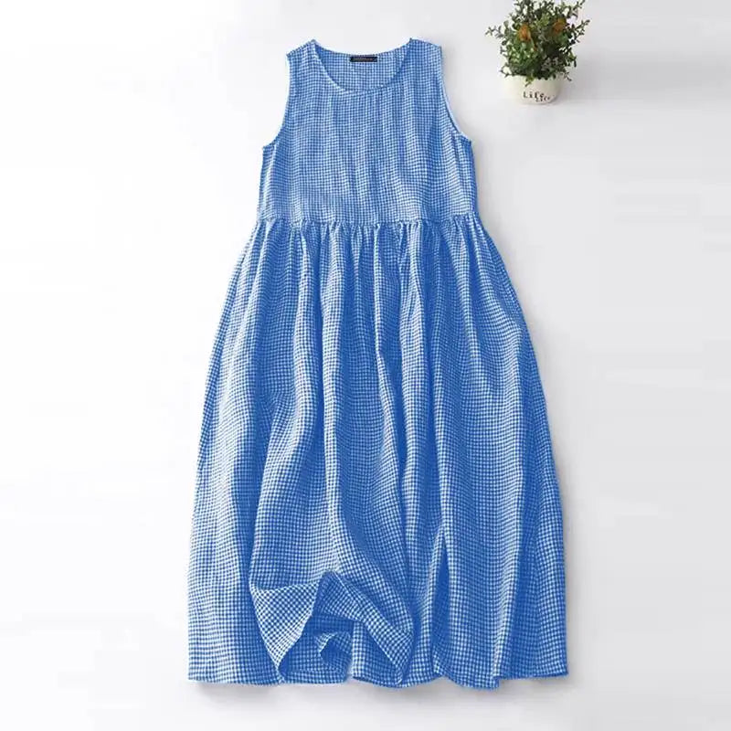 Checkered Sundress Sleeveless Long Casual Summer Tank Dress