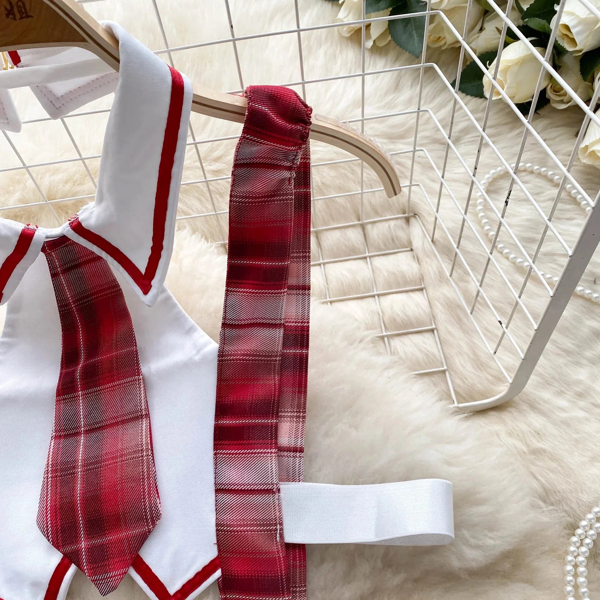 Cute Japanese JK Uniform Checkered Skirt Off Shoulder Dress