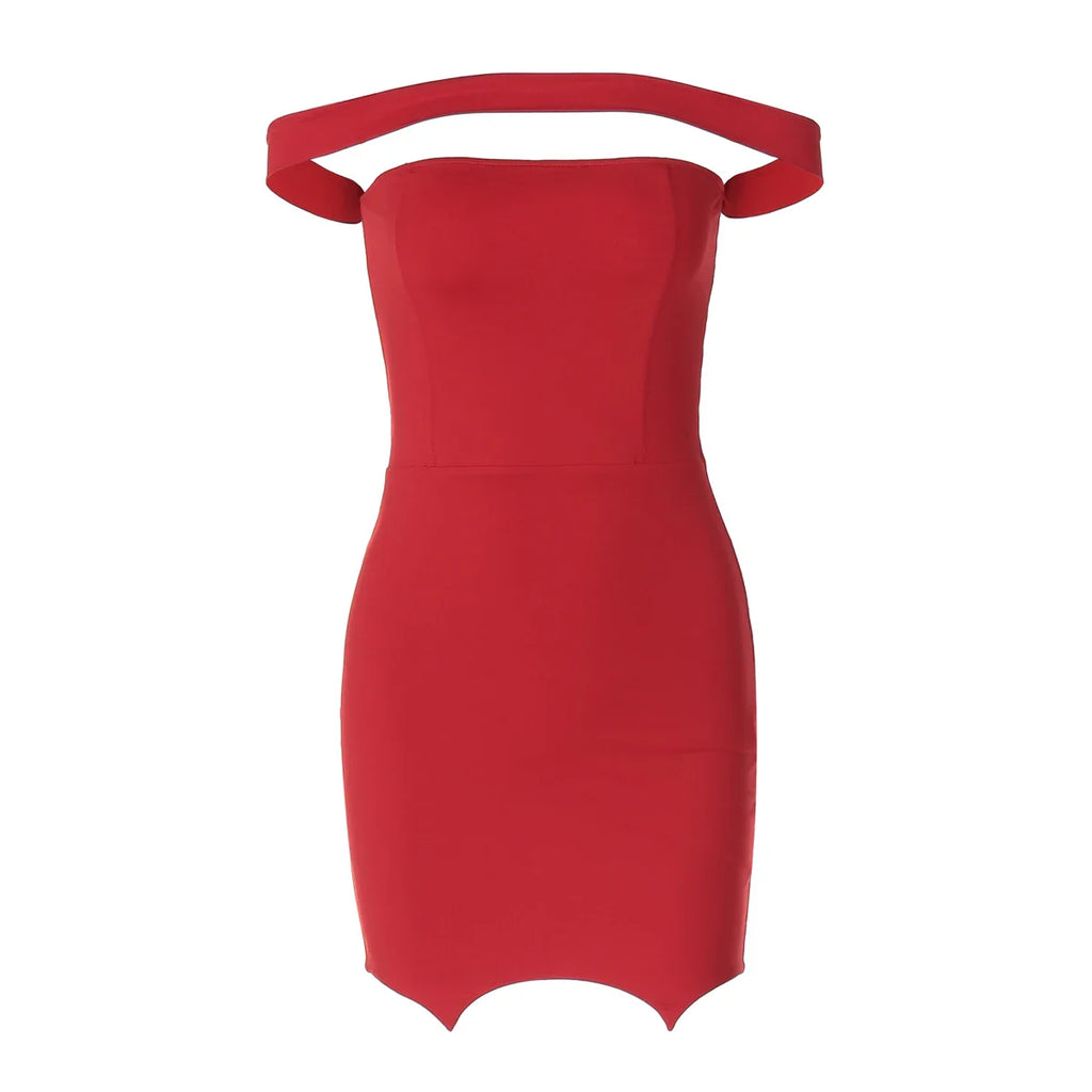 Solid Slash Neck Sleeveless Bodycon Mini Dress For Summer