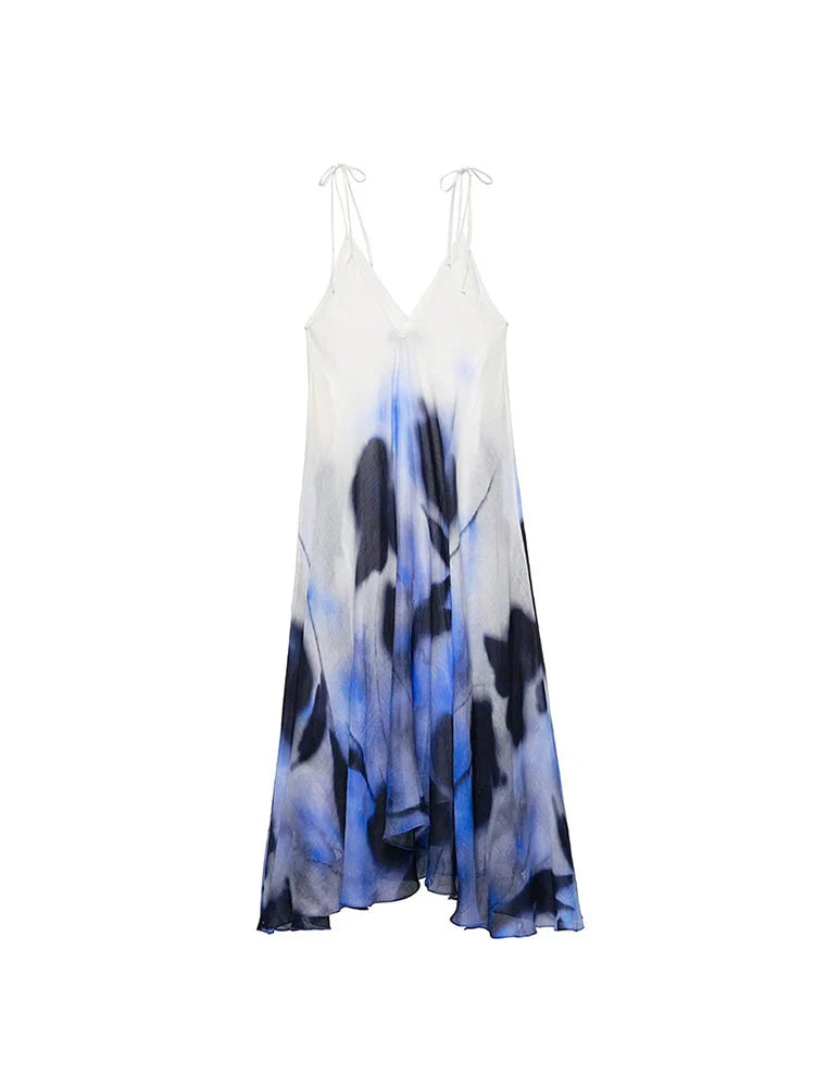 Elegant Tie Dye Print Halter Dress for Beach Vacation