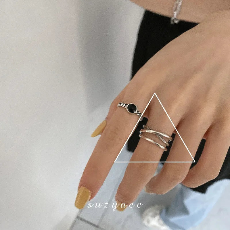 925 Sterling Silver Cross Hollow Chain Geometric Finger Ring Creative Party Jewelry Gift