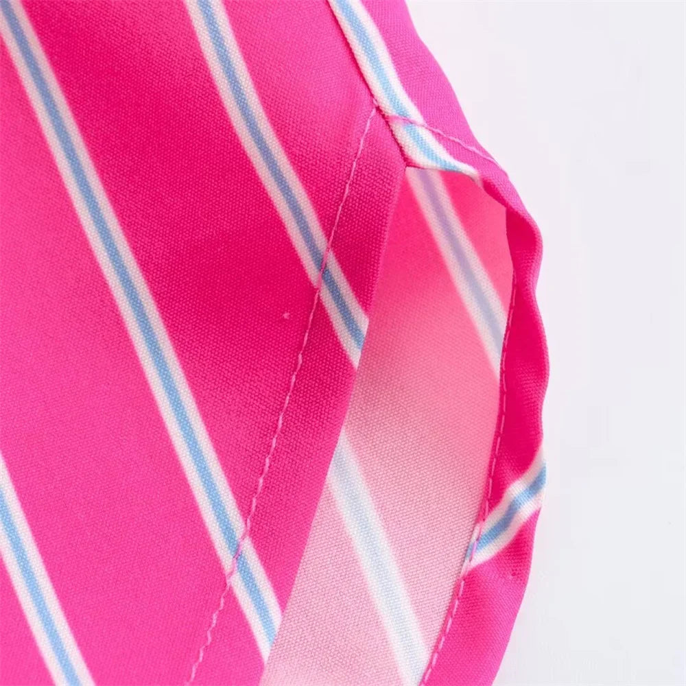 Women's Casual Loose Stripe Shirt with Versatile Patch Bag Decoration Stylish Simple Fashion Top for Everyday Wear