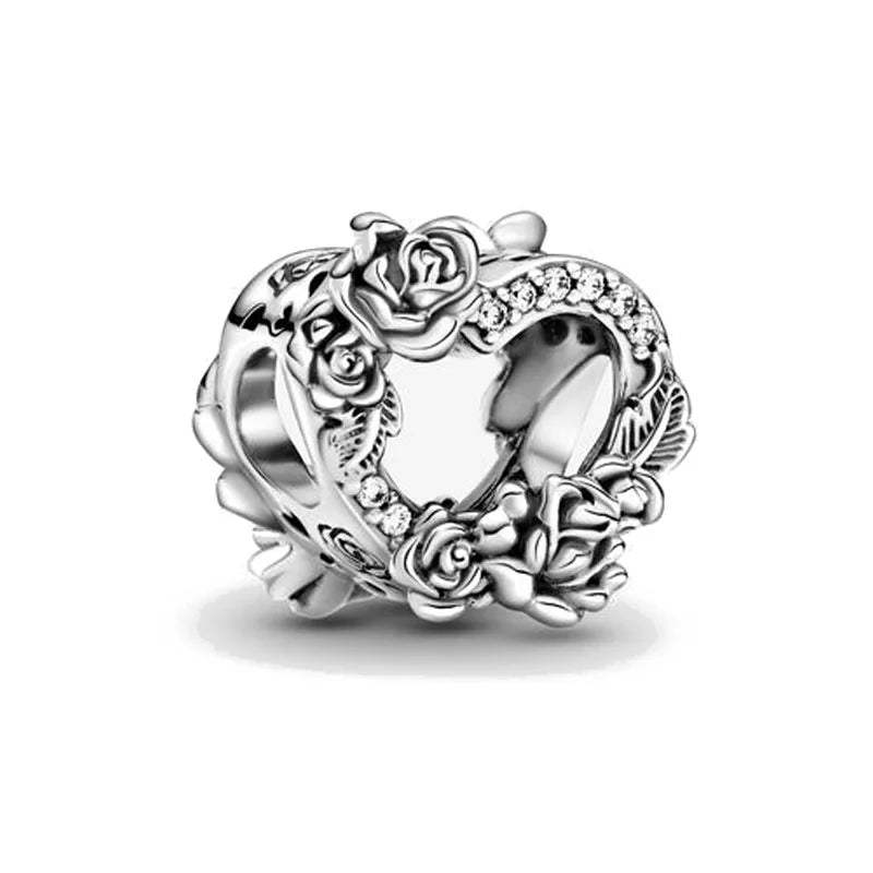 925 Sterling Silver Family Tree Heart Pendant Beads for DIY Bracelets