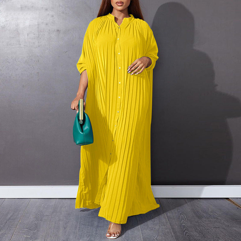 Plus Size Pleated Long Sleeve Dress For Autumn And Winter
