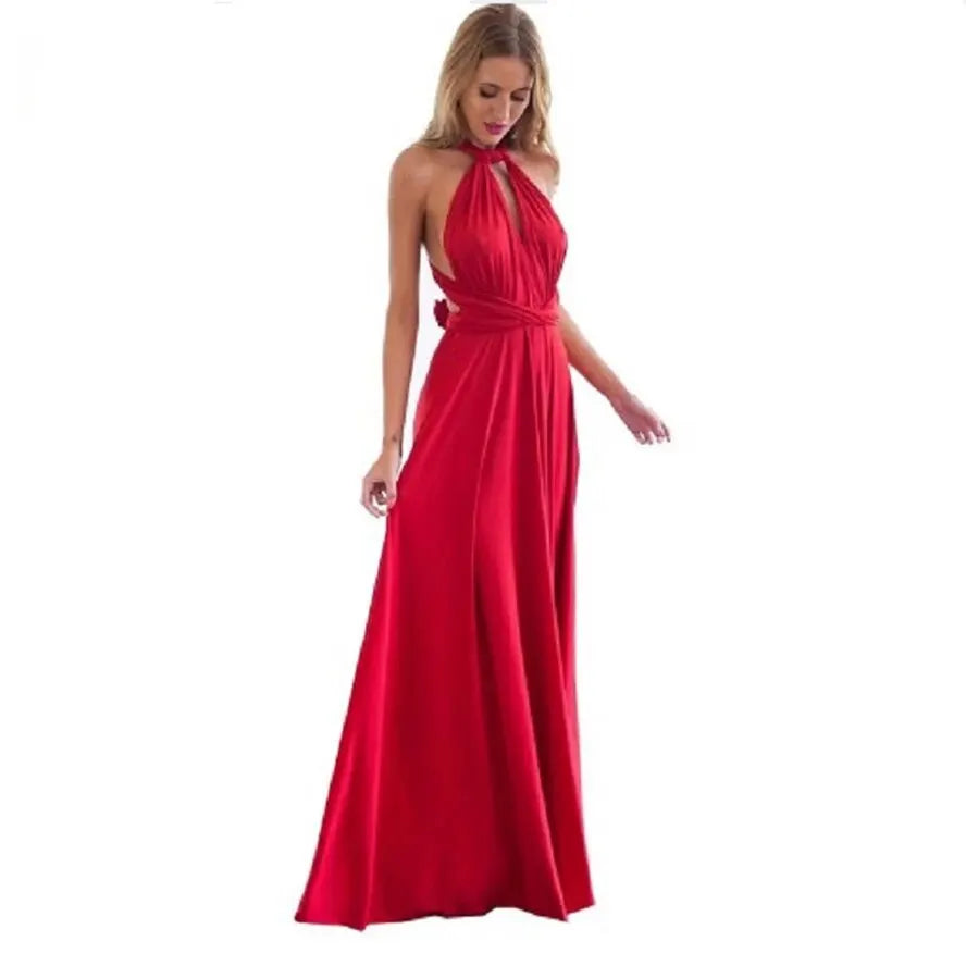 Multiway Wrap Convertible Boho Maxi Red Party Dress