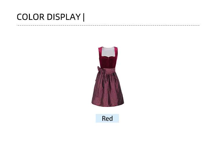 Oktoberfest Dirndl Dress With Lace Apron For Women Midi Red