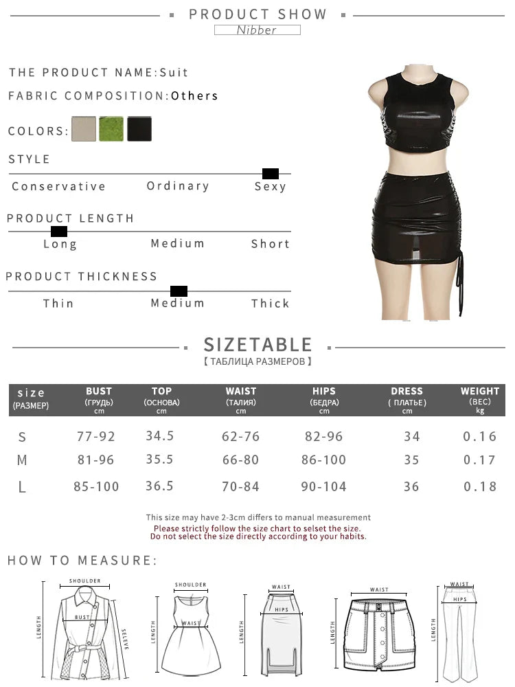Shiny Silky Two Piece Set for Women Skinny Sleeveless Vest with Sexy Drawstring Hip Wrap Skirt Casual Streetwear Outfit