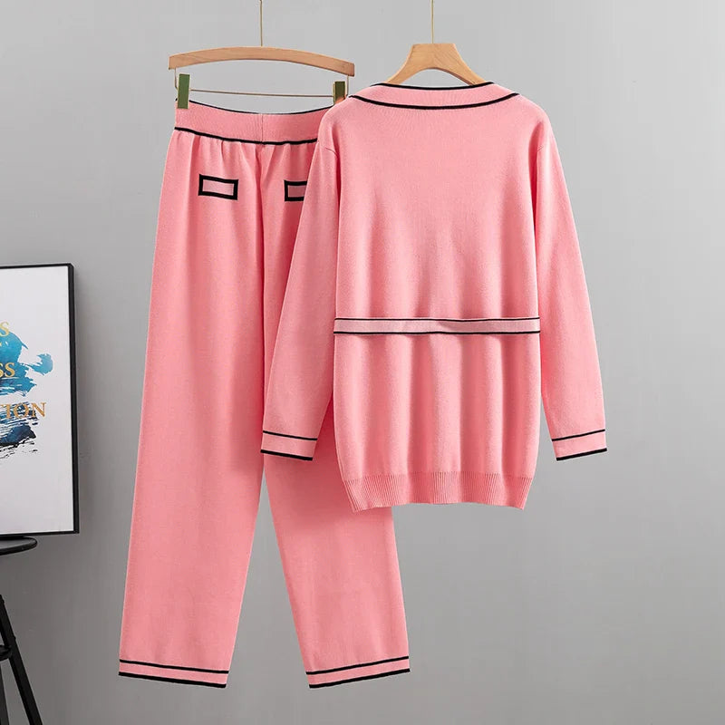 Autumn Elegant Two-Piece Trouser Suit for Women Long Sleeve Tailored Coat with Casual Wide Leg Trousers Office Lady Chic Set