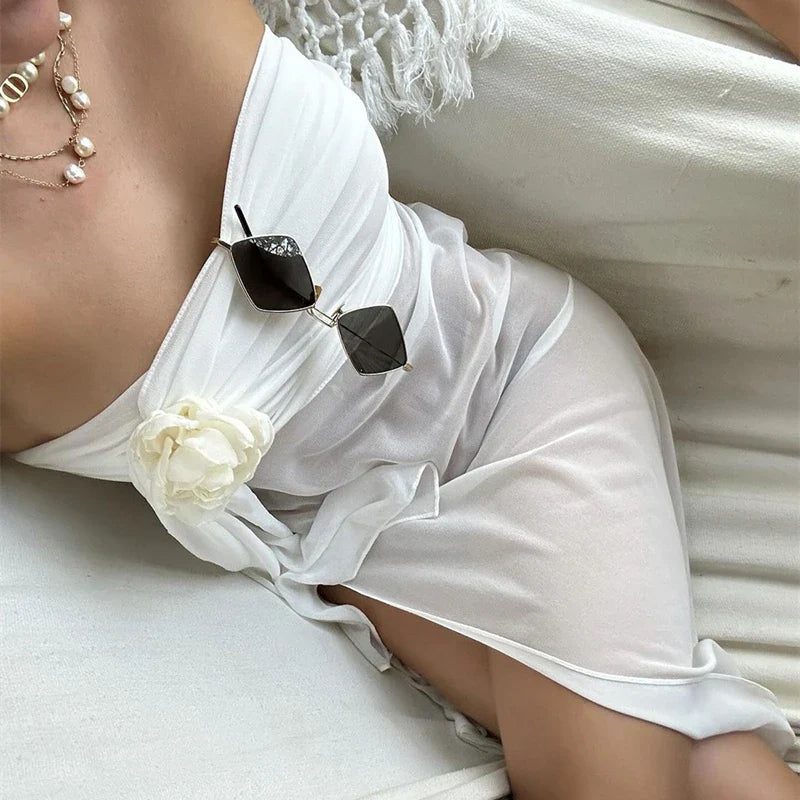 Off Shoulder Patchwork Evening Dress With Mesh Overlay