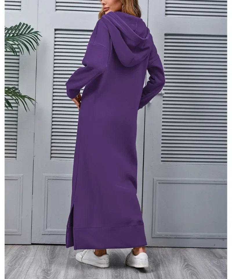 Cozy Knitted Hooded Long Dress With Large Pocket Women
