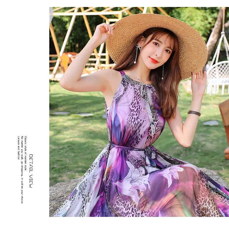 Floral Boho Backless Maxi Dress Women Beach Sundress