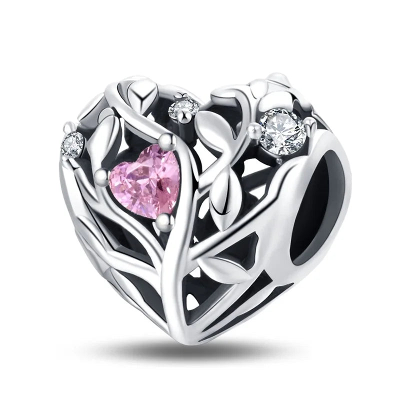 Silver Plated Lotus Guardian Angel Heart-Shaped Zircon Charms Beads for DIY Jewelry and 925 Bracelets