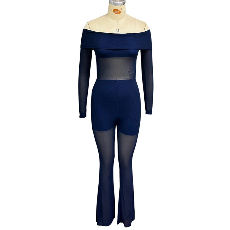 Sexy Summer Off Shoulder Long Sleeve Jumpsuit For Women Semi Transparent Backless Irregular Romper