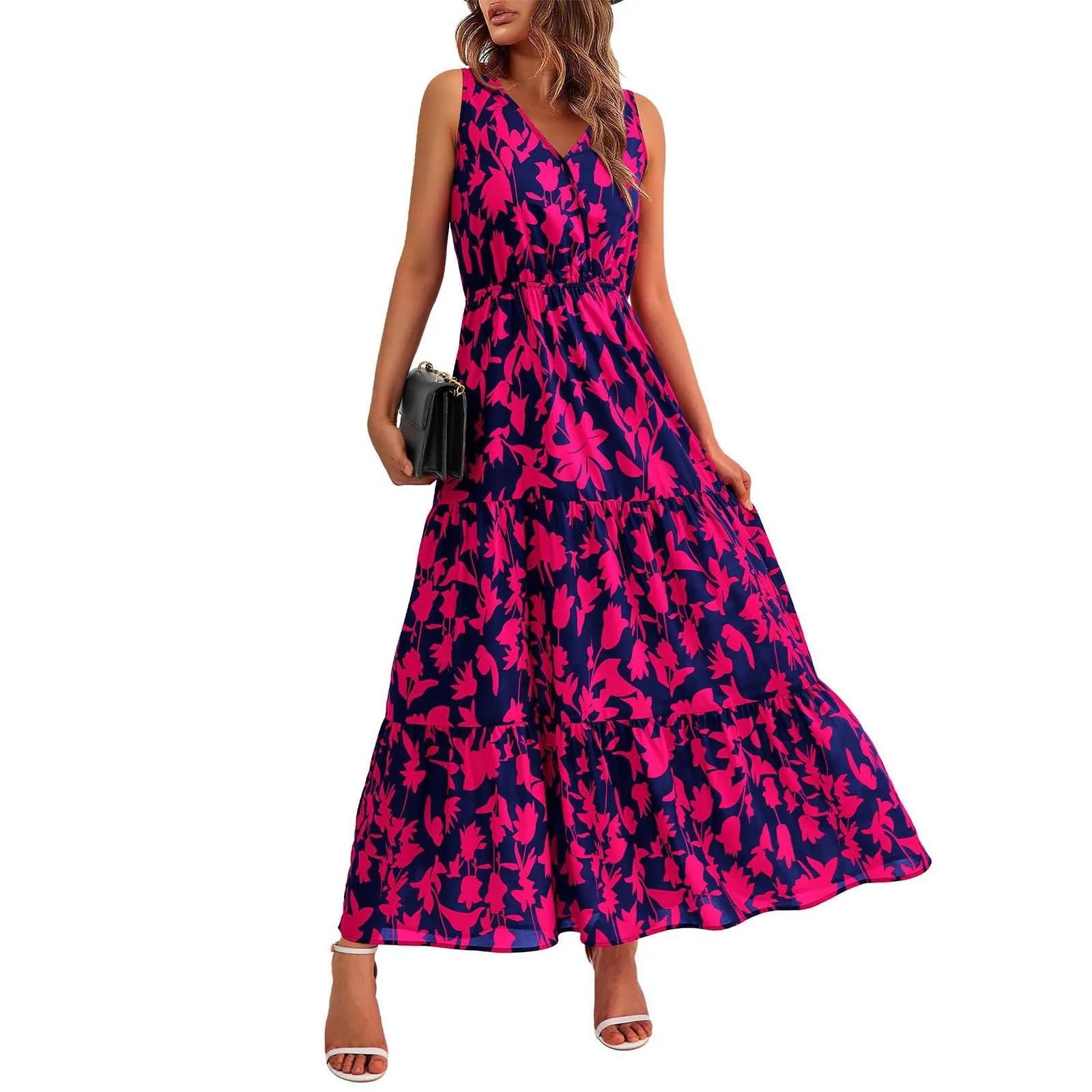 Floral Summer Dress With V Neck Suspender Flowing Fit