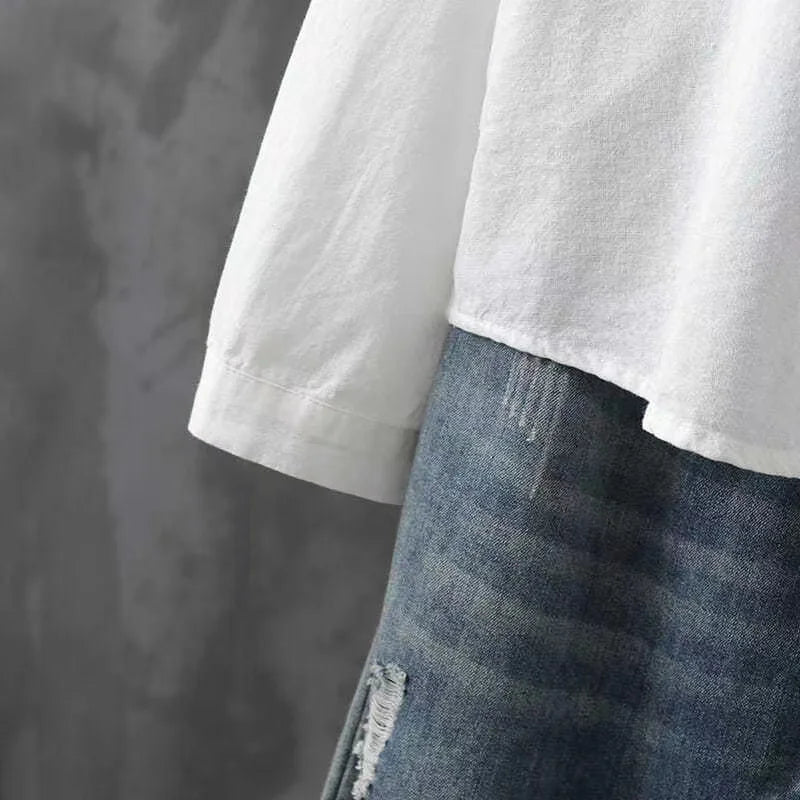 Cotton White Embroidered Long Sleeve Women's Shirt with Lapel Collar and Button Detail Casual Fashion Blouse for Everyday Wear