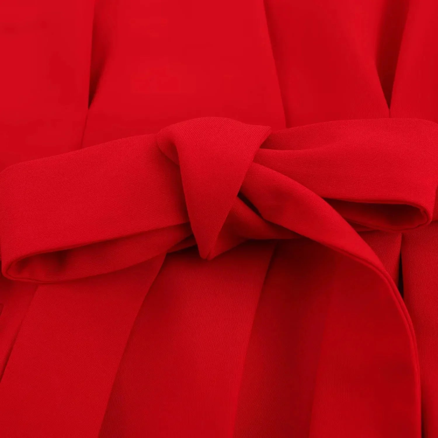 Chic Red Sleeveless Blazer and High Waist Wide Leg Pants Set for Office Ladies with V Neck and Sashes