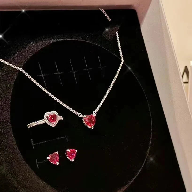 Red White Pink Crystal Rings for Women Luxury Wedding Jewelry Accessories